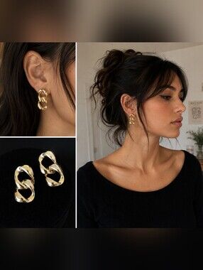 Gold Chunky Chain Link Earrings - Women's Fashion Jewelry